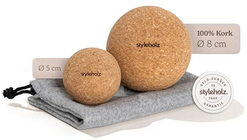 styleholz® Faszienball Set aus Kork – 2-teiliges Set mit 5 cm und 8 cm Bällen – Punktuelle Selbstmassage für Nacken, Rücken, Schultern & Füße – Nachhaltig & hautfreundlich