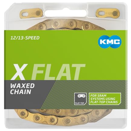 Cadena de bicicleta KMC con tapa plana, oro TiN, 126 eslabones, encerado, compatible con SRAM AXS y transmisión, dorado