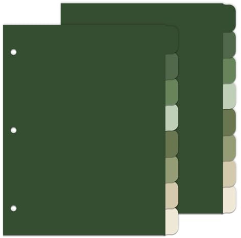 Whaline 16 Pcs/ 2 Set Sage Green 3 Ring Binder Dividers Colorful Index Dividers Plastic Page Folder Divider Sheets Protectors for Notebook Home Office Classroom Supplies