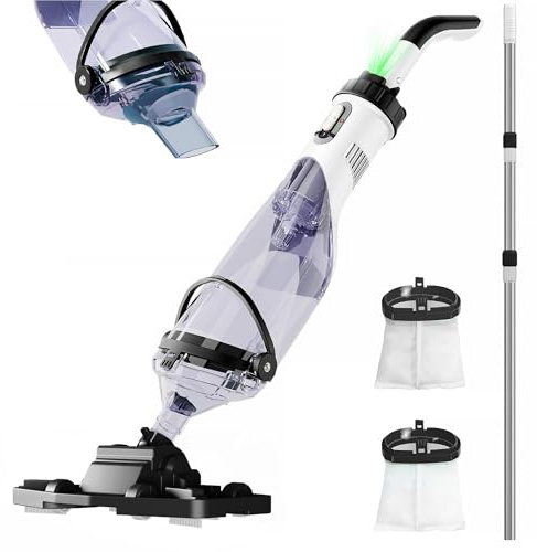2026NEW Pool Vacuum with Telescopic Pole, All Angle&LED Display, 19 GPM Suction, Up to 60 Minutes Runtime, Cordless Handheld Pool Vacuum Cleaner for Pools, Spas & Hot Tubs, Includes 4-Pack Filter Bags
