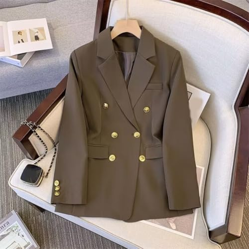Blazer décontracté pour femme avec boucle en métal et manches longues à revers pour le printemps et l'automne (S café)