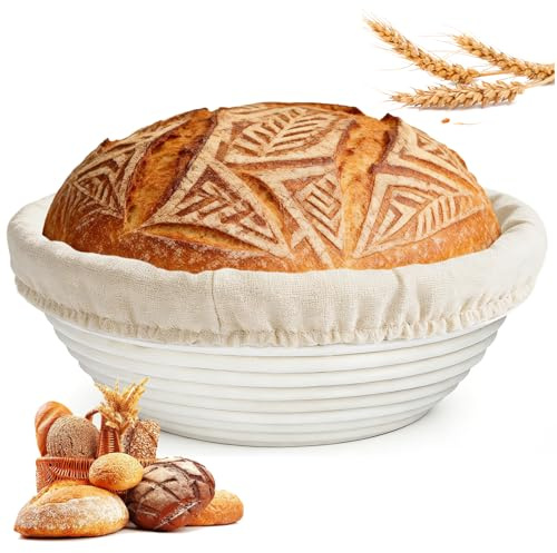 Cesta de fermentación, material: ratán, dimensiones: 30 x 8 cm, color: natural, cesta de fermentación redonda para hacer pan, cesta de pan con inserto de lino lavable, fácil de limpiar, accesorios