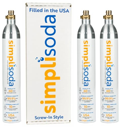 60L CO2 Canister Cylinders - Compatible w/Sodastream BLUE Screw-In Only, Ninja Thirsti, Philips, and More - Threaded Style Soda Streaming Machine CO2 Tanks Gas Refill, | 14.5 oz, Set of 3