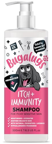 Bugalugs Itch & Immunity Dog Shampoo Sensitive Skin - Professional Pet Grooming for Smelly Puppies and dogs with Probiotics (Shampoo 500ml)
