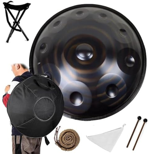 Handpan De Acero, Sets De Handpan En Re Menor 432Hz/440Hz, Instrumentos De Percusión Tipo Hand Pan De Acero 9/10/12 Notas Con Bolsa De Almacenamiento, Para Niños Y Adultos(B 440Hz,9Notes)