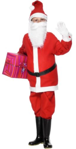 Smiffys Costume de Père Noël pour garçon, Rouge, avec veste, pantalon, bonnet et ceinture Halloween