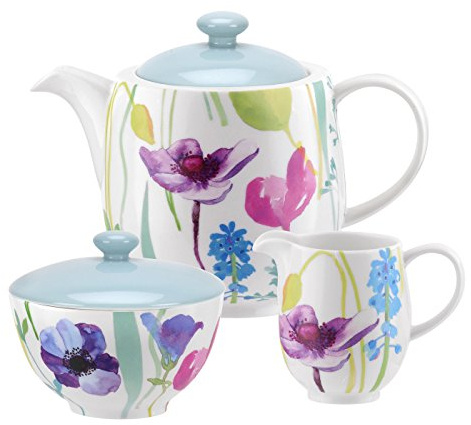 Portmeirion Water Garden Tea Set, Multi-Colour, 3-Piece