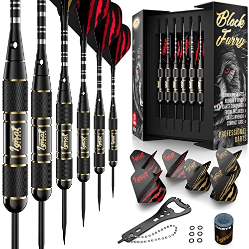 IgnatGames Profi Dartpfeile Metallspitze – Darts Set inkl. Stilvoller Box und Darts-Anleitung, Dart Pfeile Steeldarts mit Stahlspitzen und Aluminiumschaft + 6 O-Ringen + 16 Flights + Dartspitzer