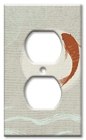 Art Plates Duplex Outlet Cover Decorative Metal Wall Plate - Koi and the Sun - (Made in USA)