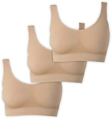Osynlig behå dambehå utan bygel | bekväm bystiers topp | bygellös mjuk bh | Sömn amning sport bralette i många färger, 3 x beige, S