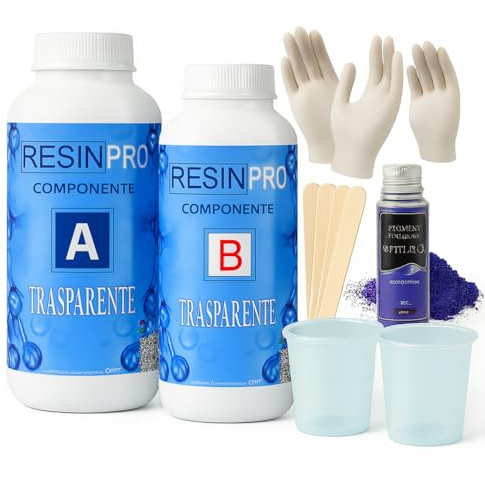320 gr Resina epoxi transparente + set de utensilios- guantes, bastones de mezcla, vasos, efecto agua para creaciones artísticas, recubrimiento de superficies, modelado, joyería, bricolaje