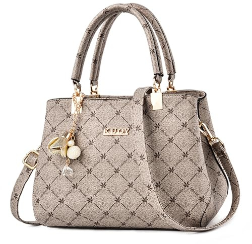 FORRICA Handtaschen Damen Exquisiter Anhänger Umhängetasche Elegant Ahornblatt Henkeltasche Frauen Shopper Tasche PU Leder Schultertasche Grau Griff