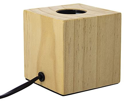 Cube table lamp in wood, E27 base compatible, IP20, 60W max power
