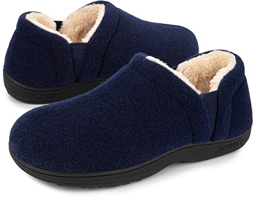 LongBay Men's Slippers Cosy Memory Foam House Shoes Winter Navy Blue 6/7 UK
