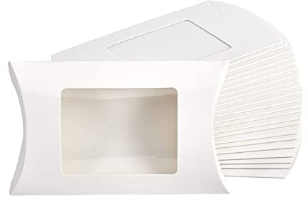 ccHuDE 50 scatole per cuscini in carta kraft, piccole, scatole per dolcetti, bomboniere, scatole regalo per matrimoni, caramelle, con finestra trasparente, colore bianco