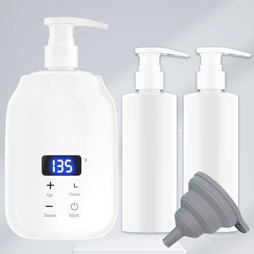 Massageöl Wärmer für Spa Massageöl 2 Flaschen Spender und Lotion Wärmer LED Anzeige Gel Flaschenwärmer Massageöl Heizung für Salon Massageöl Flaschenwärmer (Weiß)