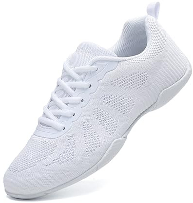 SECHRITE Womens Girls Cheerleading Cheer Shoes for Kids Youth Dance Jazz Sneaker Trainer White Yoga Gymnastics Training Lace Up Competition School Uniform Shoes White 30