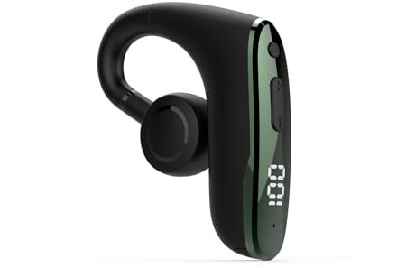 Xmenha Casque Bluetooth 5.2 IPX5 Étanchiété avec Réduction de Bruit Temps d'écoute la musuque de 25 hrs Écouteurs Bluetooth d'oreilles Ouvertes Écran numérique LED pour Conduite, Réunion Verte