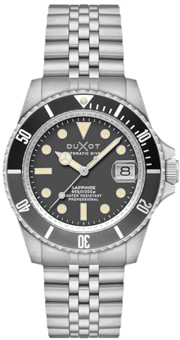 DUXOT Atlantica DX-2057 - Reloj de buceo automático para hombre, movimiento japonés, caja de acero inoxidable de 42 mm, resistente al agua hasta 200 m, pulsera de acero inoxidable, Gris carbón, 42.0