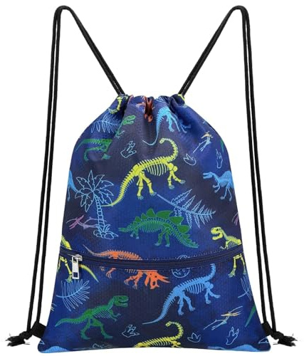 WAWSAM Sac à dos à Cordon pour Enfants - 34 x 45 cm Sac de Sport et de Sport étanche Plage Natation École Voyage Sac à dos Cadeau d'Anniversaire avec Poche Zippée (Dinosaure C001, Taille unique)