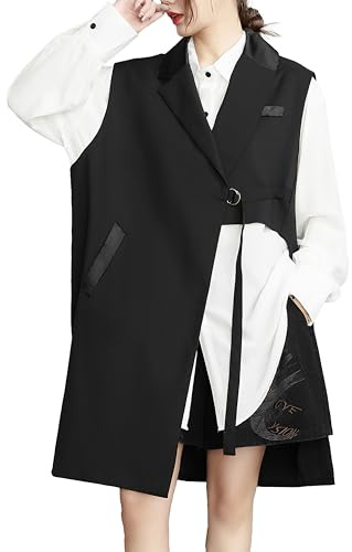 ellazhu Chaleco de punto funky para mujeres, con solapa, liso, sin mangas, prenda exterior GZ121 A