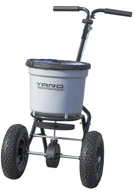 Yard Commander - Commercial 50 LB Walk-Behind Push Broadcast Spreader - 10-12 Foot Spread - Fertilizer, Ice Melt & Grass Seed - Clog Free Design - Fully Enclosed Gear Box - Adjustable Drop Rate