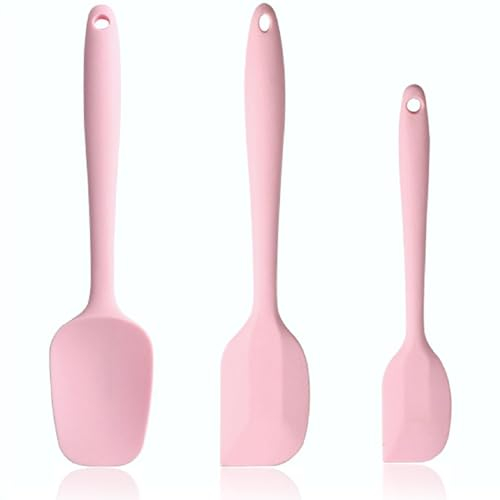 Espátula Silicona, Espatula Antiadherente, Espátula Resistente al Calor, 3PCS Espátula Cocina Espátula Reposteria Lengua Silicona Cocina Utensilios de Cocina para Mezclar Hornear Cocina (Rosa) (Rosa)