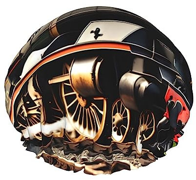 Bonnet de douche imprimé locomotive à vapeur pour femme, léger, réutilisable, doux, double couche, étanche, étanche.