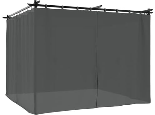 vidaXL Pavillon, Pergola mit Vorhängen Schiebedach, Sonnenschutz Überdachung für Terrasse Garten, Gartenpavillon Terrassendach Gartenzelt, Anthrazit 3x3m Stahl