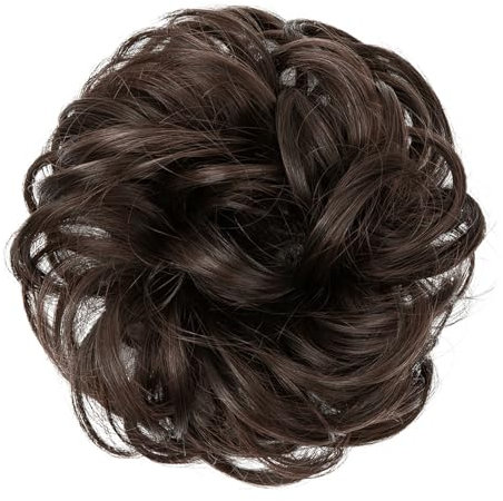 Haarteil mit Gummiband Flauschige Perücken mit Lockigem Haar für Damen (Dunkelbraun)