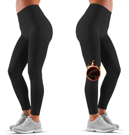 Lot de 2 leggings thermiques pour femme | Leggings chauds et confortables avec intérieur en tissu brossé | Pantalon de sport taille haute | Doux, respirant, évacuation de l'humidité | Sports, yoga,