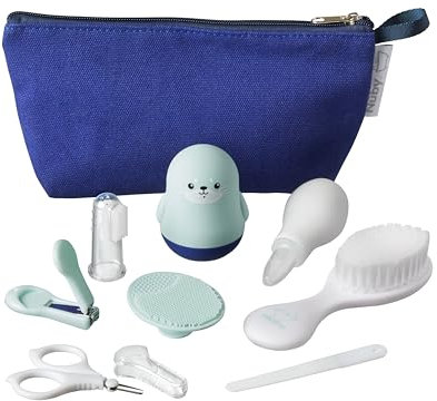 Nuby Baby Bathtime Care Kit with 8 Essential Grooming Items | Travel Bag | Waterproof Lining | Ideal for Travel or at Home