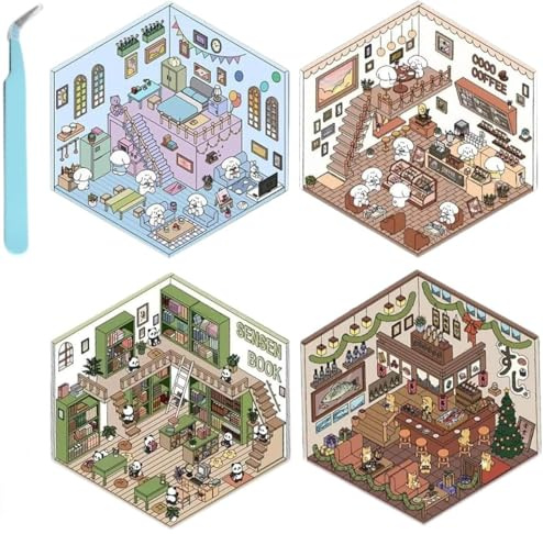 Yamobi Set di 4 Adesivi 3D per Scrapbooking - Fai da Te, Paesaggistici per Scrapbook, Accessori e Album Fotografici, Estetici