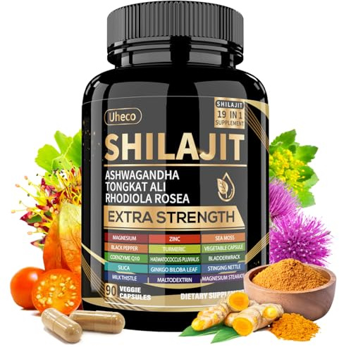 Uheco Shilajit Supplement with Sea Moss, Ashwagandha, Tongkat Ali - Shilajit Pure Himalayan Organic Fulvic Acid Capsules - 90 Count