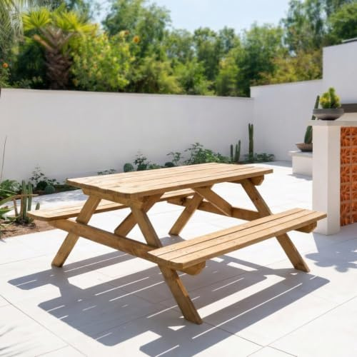 Nortene Mesa Picnic Basic Madera de Pino para Jardín y Terraza 72X172X159CM | Fabricado En Madera De Pino Silvestre Tratada En Autoclave Grado Iii, Resistente Y Duradero Para Uso Exterior Continuado
