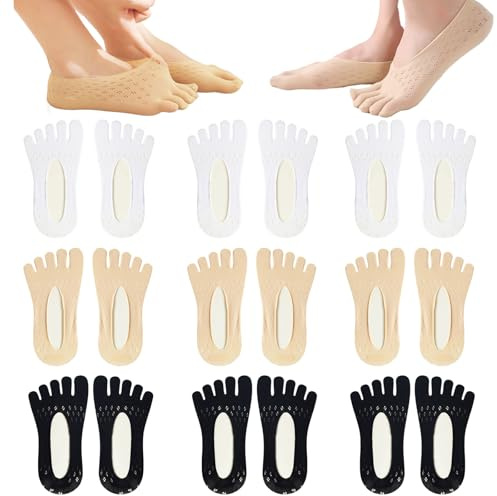 TUONYIS 9 Pares Calcetines de Dedo para Mujer, Calcetines Ortopédicos Antideslizantes de Compresión, Transpirable Calcetines de Corte Bajo Invisibles con Cinco Dedos Mujer EU36-40 (3 Colores)