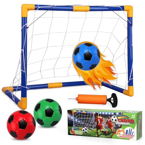 Small Soccer Goal Set with 3 Ball for Baby Toddler Kid, 6 Soccer Mini Goals Training Equipment Pump for Garden Indoor Outdoor Backyard Gift for Boy Girl, Sports Family Game 24x18 Inch