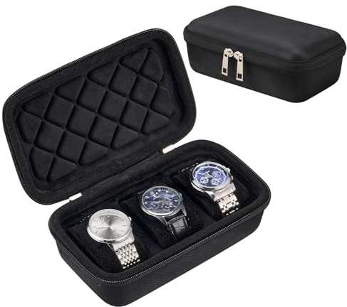 ProCase Étui de Voyage pour Montres à 3 Compartiments, Boîte de Rangement Portable, Organisateur de Voyage pour Femmes et Hommes –Noir