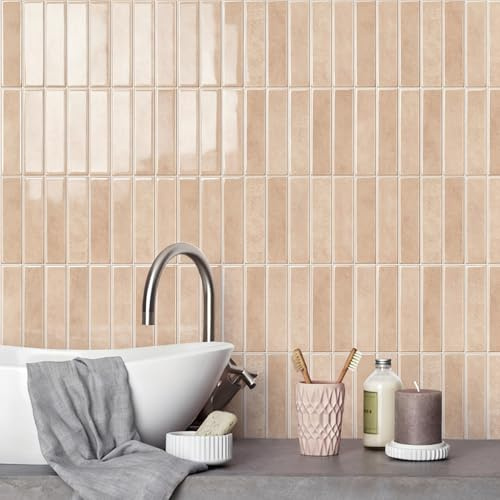 Alwayspon 30,5 cm 3D självhäftande väggkakelklistermärke överföringar, skala av och klistra fast vattentät stänkskydd på kakeldekaler för kök badrum vägg, varm beige rosa