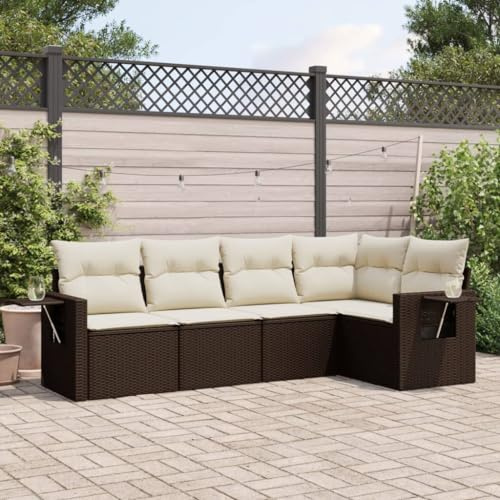 JHQHSM Set di 5 divani da giardino con cuscino in polyrattan, design modulare con vano portaoggetti e sacchetto impermeabile, ripiani pieghevoli, mobili in rattan PE resistente alle intemperie