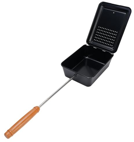 TIKATARER Popcornmaskin för Spishäll med Trähandtag, Järnpopcorngrillbricka, Kompakt Manuell Popcorn med Jämn Uppvärmning, Perfekt för Camping och Bakgårdssnacks