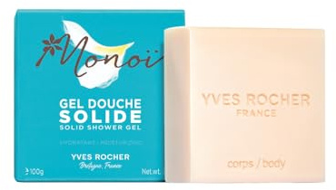 Yves Rocher Monoï Gel de Ducha Sólido – Hidratante, sin sulfatos ni jabón – pH neutro, 93% origen natural, vegano – Aroma Monoi – 100 g = 500 ml