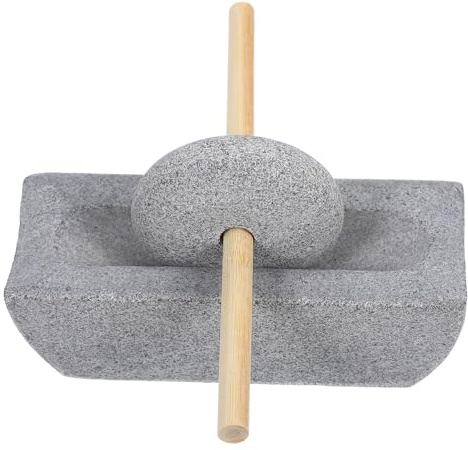 Alasum Molino de Piedra Tradicional 12 Cm para Moler Té y Especias, Molinillo Pequeño Manual de Piedra Natural, Triturador de Especias para Cocina y Hojas de Té, Compacto y Portátil