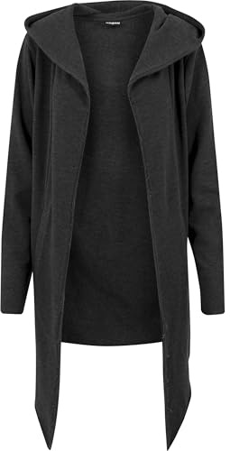 URBAN CLASSICS Men's Longline Hoodie Cardigan, Long Frayed Sleeve Sweatshirt with Hoodie, Open Front Cardigan for Men, charcoal, XL