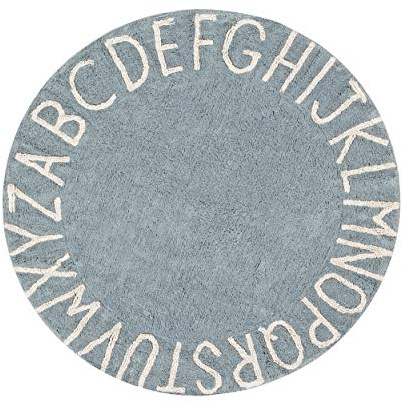 Lorena Canals runder ABC-Teppich waschbar, Antiklook, Baumwolle, Blau, 150 x 150 x 30 cm