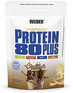 Weider - Protein 80 Plus - 4-Komponenten Protein Pulver - Hoher Proteingehalt mit 80% Eiweiß - Cremige Shakes mit Calcium & Vitamin B6 - 500g - Schoko