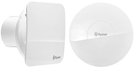 Xpelair C4HTSR 4 Simply Silent Contour bathroom extractor fan with humidistat and timer, plus choice of square and round baffles, White, 240V