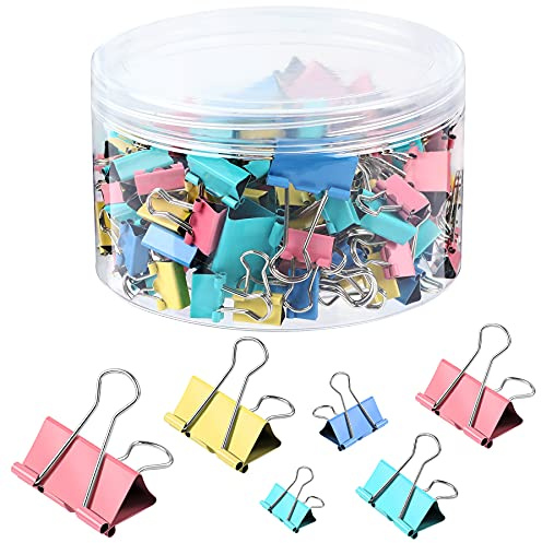 SANNIX 110 PCS Colored Binder Clips, X Large, Large, Medium, Small, Mini and Micro, Colorful Binder Clips Assorted Sizes Clips for Office Home School Supplies