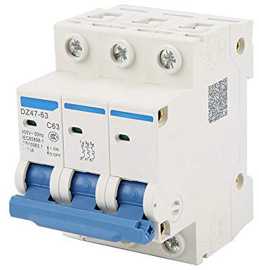 Tyenaza Magnetotermico Trifasico 63A, Interruptor Automático Magnetotérmico Industrial, DZ47-63 4P 63A Disyuntor de Corriente Residual, para Domésticos Protección Contra Cortocircuitos y Sobrecargas