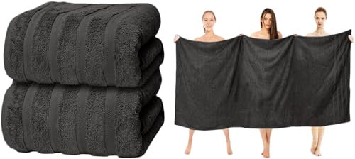 ZZZMRH Luxury 2 Pk Grey Bath Sheets Premium Quality 100% Combed Cotton 650 GSM Jumbo Bath Sheet Set Quick Dry Towels Bath Sheets Highly Absorbent 2 Grey Extra Large Bath Towels